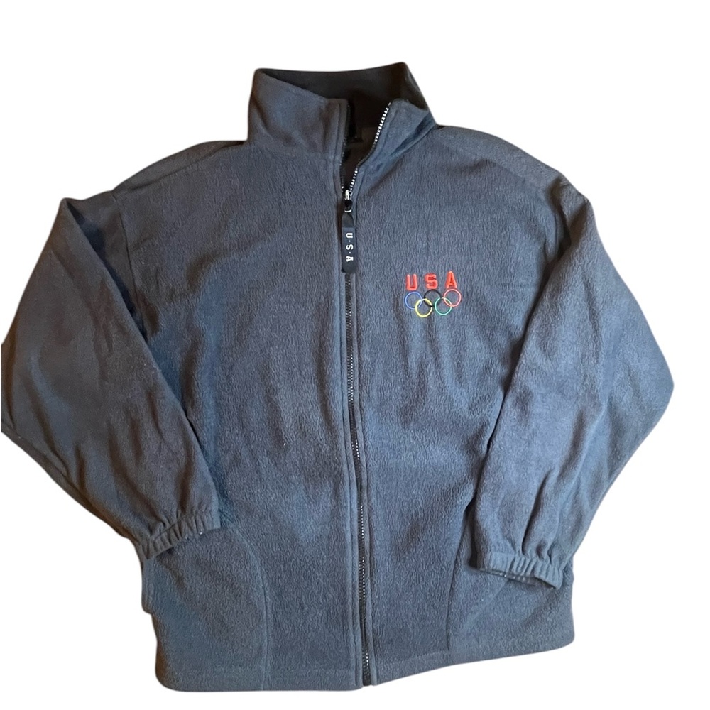 Team USA Men’s Jacket Sz Medium Full Zip Dark Blue Fleece Long Sleeve Olympic